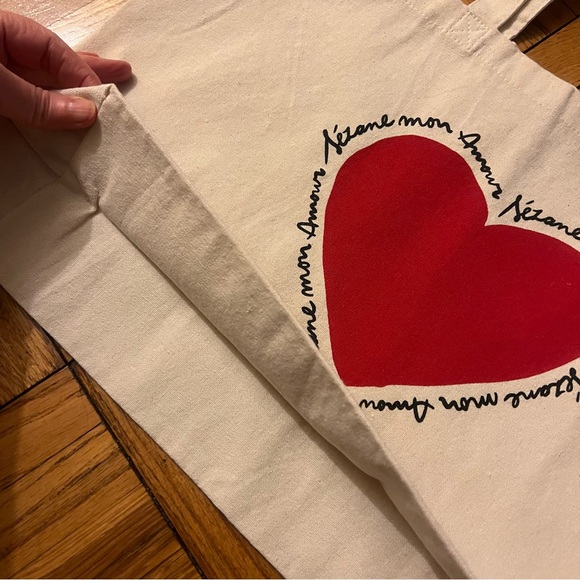 NEW Sezane Red Heart Canvas Tote Bag - Picture 2 of 4